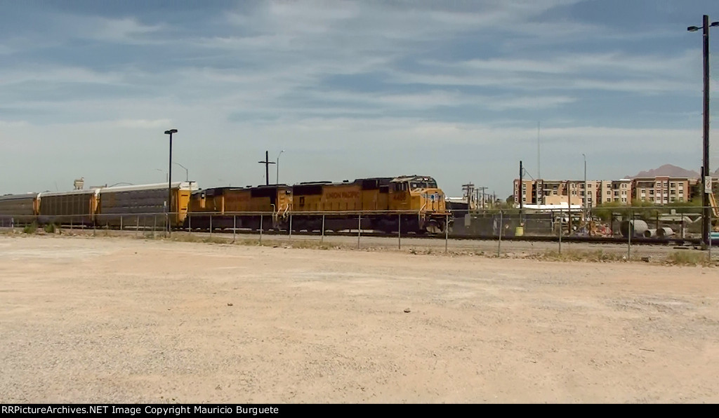 Union Pacific SD70M leading a train